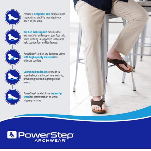 PowerStep Mens Archwear Solid Black Flip Flops Size 8 - Picture 3 of 7